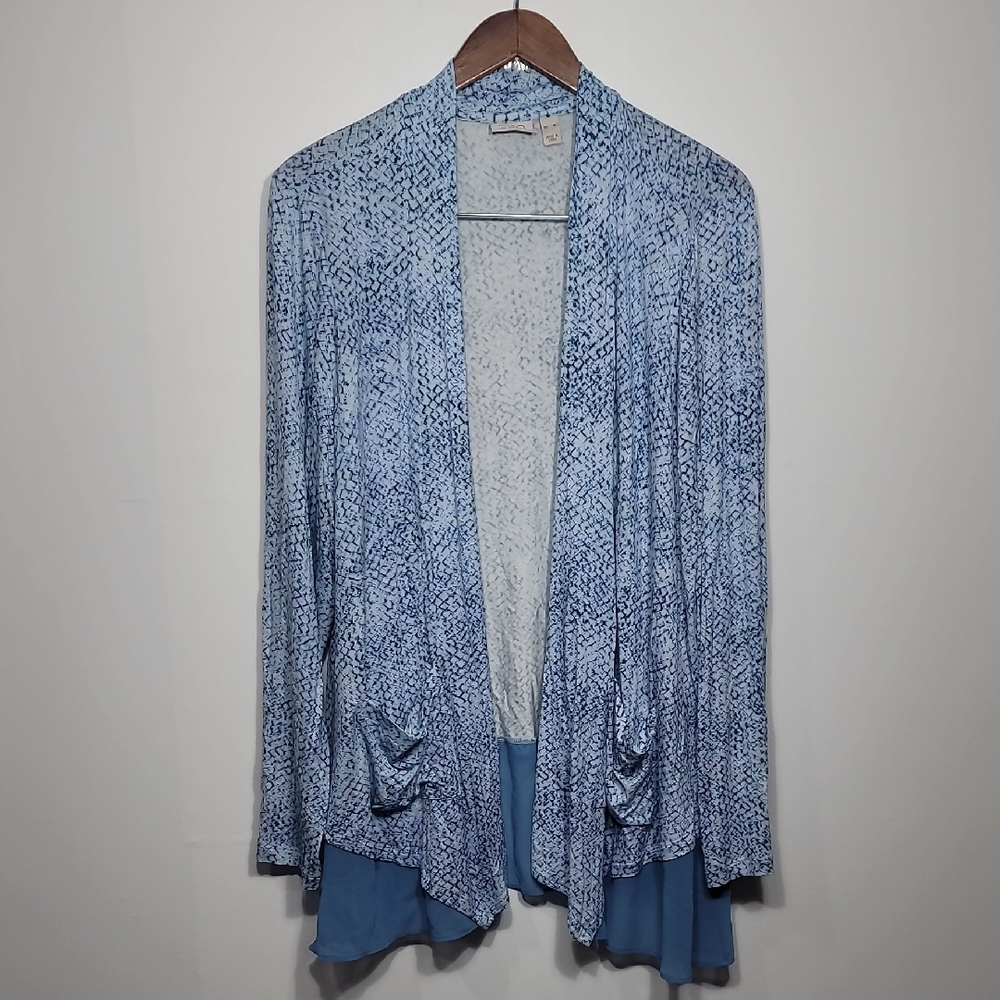 Lori Goldstein Logo Chic Blue Open Cardigan